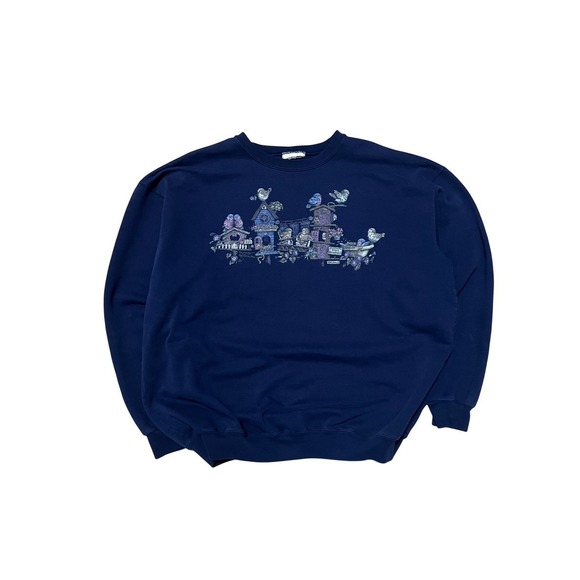 Tops - Vintage Navy Blue Birdhouse Graphic Sweatshirt Oversized Crewneck Navy XL